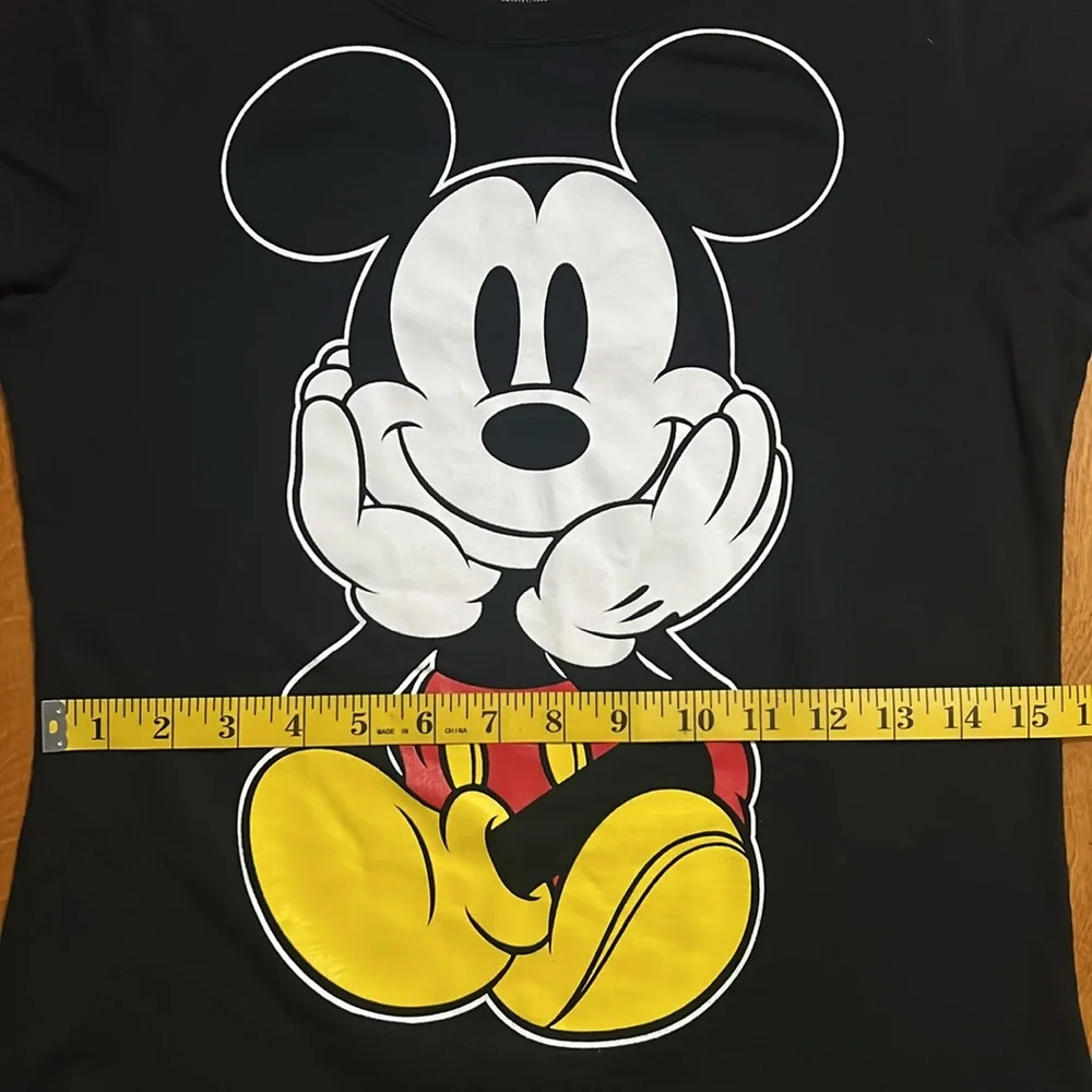 Disney Mickey Mouse Graphic Tee XL Black Cap Sleeve Fitted WDW Classic Shirt